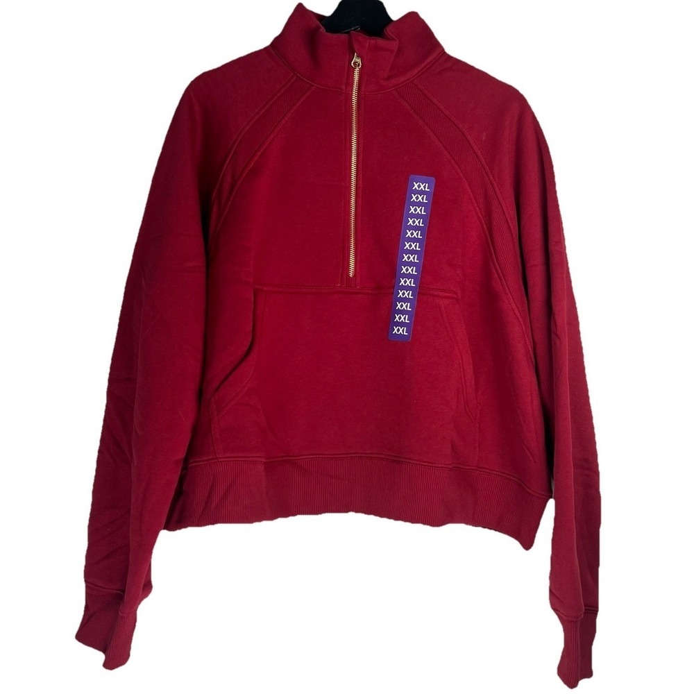 NWT Members Mark Womens Fleece Half Zip Pullover Red Relaxed Cropped XXL